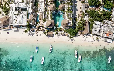 Illustrazione aerea di Playa Palms Beach Hotel, Playa del Carmen (spiaggia Playa El Recodo), Caraibi messicani