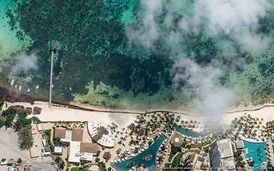 Illustrazione aerea di Villa del Palmar Cancún, Isla Mujeres (spiaggia Playa El Palmar), Caraibi messicani