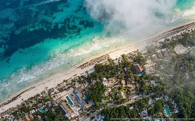 Illustrazione aerea di Xela Tulum, Tulum (spiaggia Playa Del Pueblo), Caraibi messicani