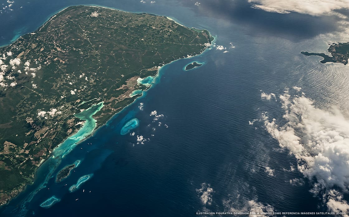 Illustration aérienne de la région des Caraïbes mexicaines