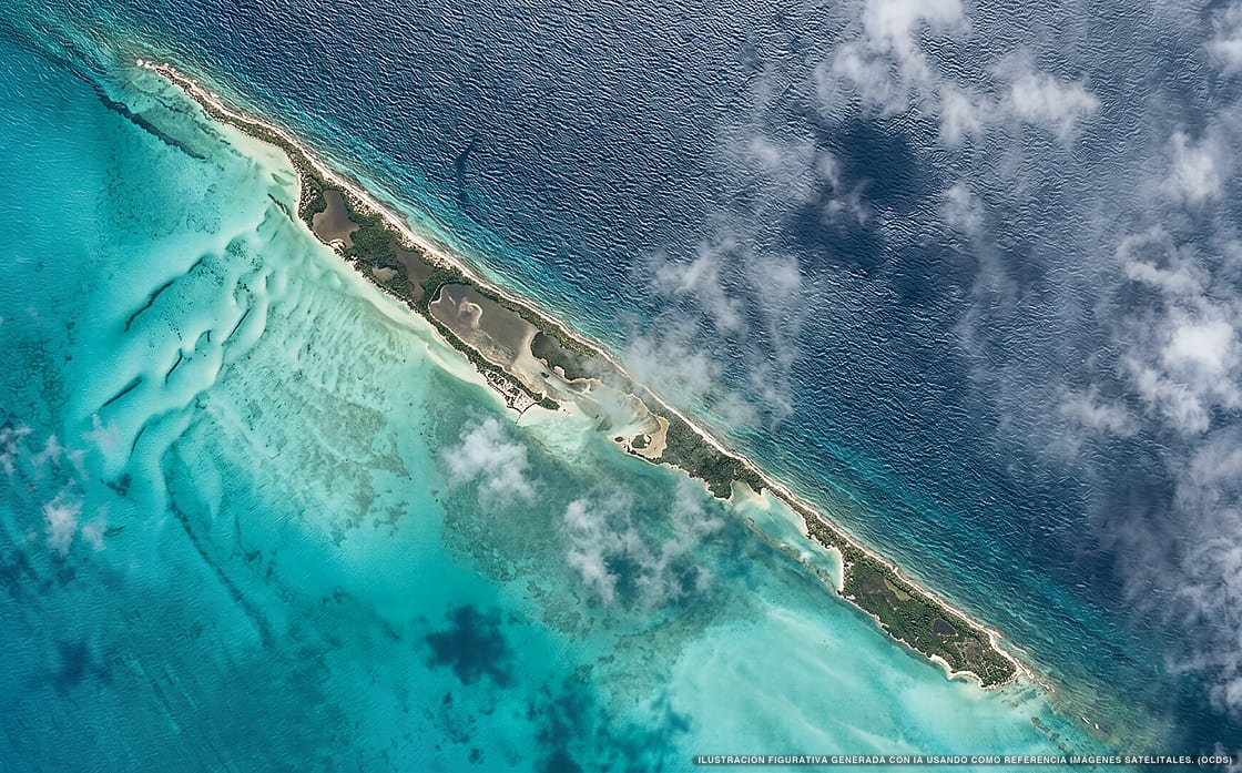 Illustration aérienne de la zone Isla Contoy, Caraïbes mexicaines