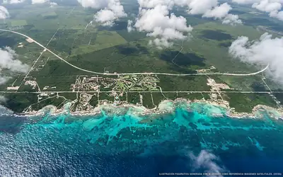 Illustration aérienne de la zone Akumal, Caraïbes mexicaines
