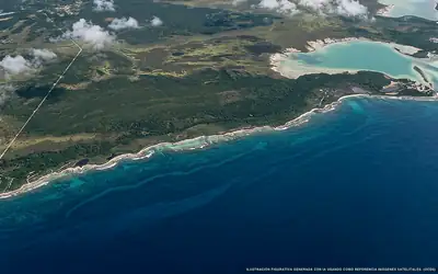 Ilustración aérea de la zona Costa Maya, Caribe Mexicano