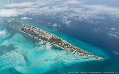 Ilustración aérea de la zona Isla Mujeres, Caribe Mexicano