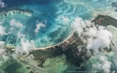 Ilustración aérea de la zona Punta Allen, Caribe Mexicano