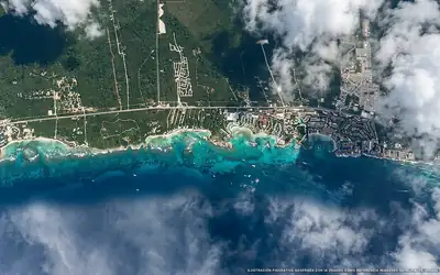 Ilustración aérea de la zona Riviera Maya, Caribe Mexicano