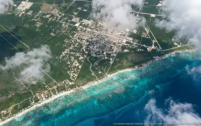 Illustration aérienne de la zone Tulum, Caraïbes mexicaines