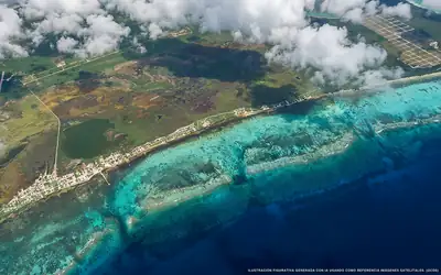 Ilustración aérea de la zona Xcalak, Caribe Mexicano